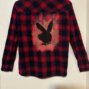 Sneak Peek Red and BlackPlaid Shirt with Black Glitter Bunny Graphic